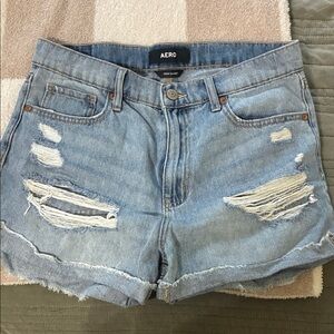Women's Light Blue Distressed Denim Shorts - mom short